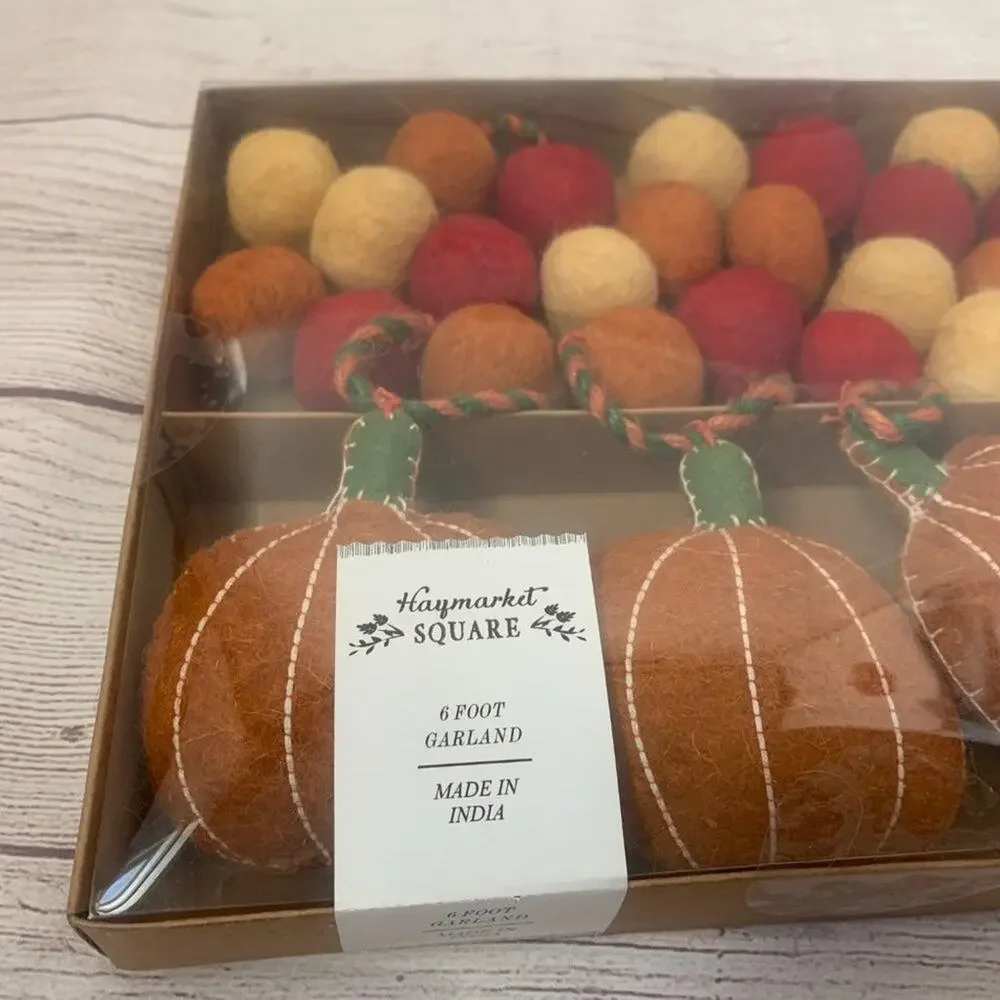 Haymarket Square Pumpkin Felt Ball Fall Garland Jute String Fall Thanksgiving 6'